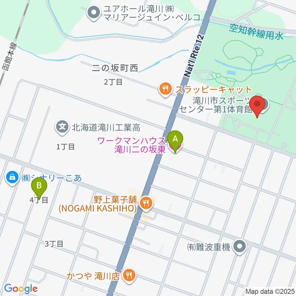 滝川市スポーツセンター 第1・第2体育館周辺のホテル一覧地図
