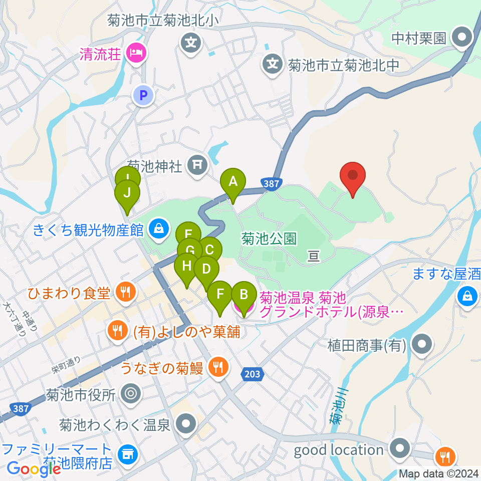 菊池市総合体育館周辺のホテル一覧地図