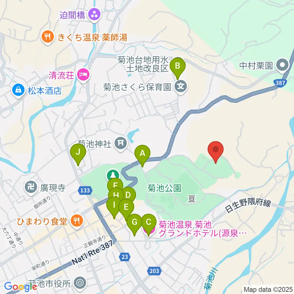 菊池市総合体育館周辺のホテル一覧地図