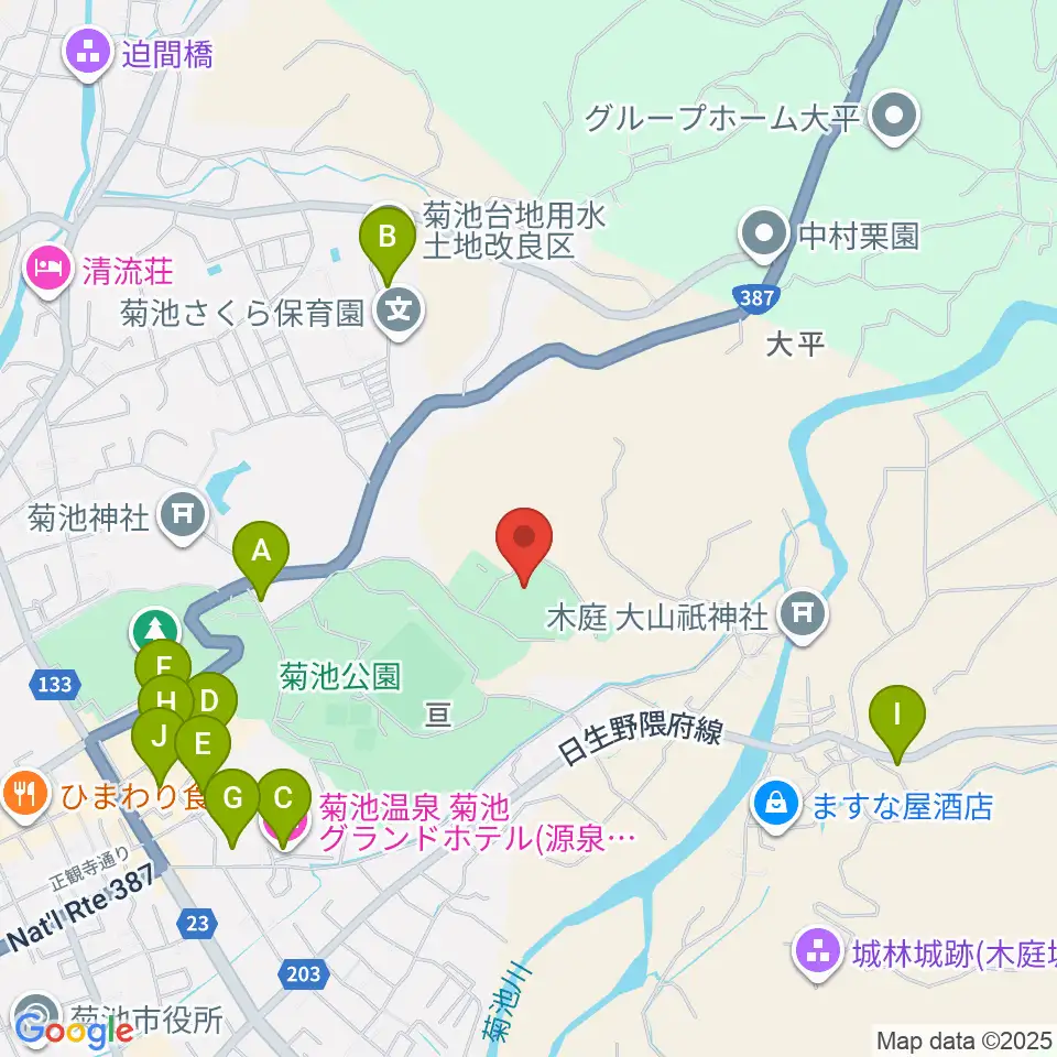 菊池市総合体育館周辺のホテル一覧地図