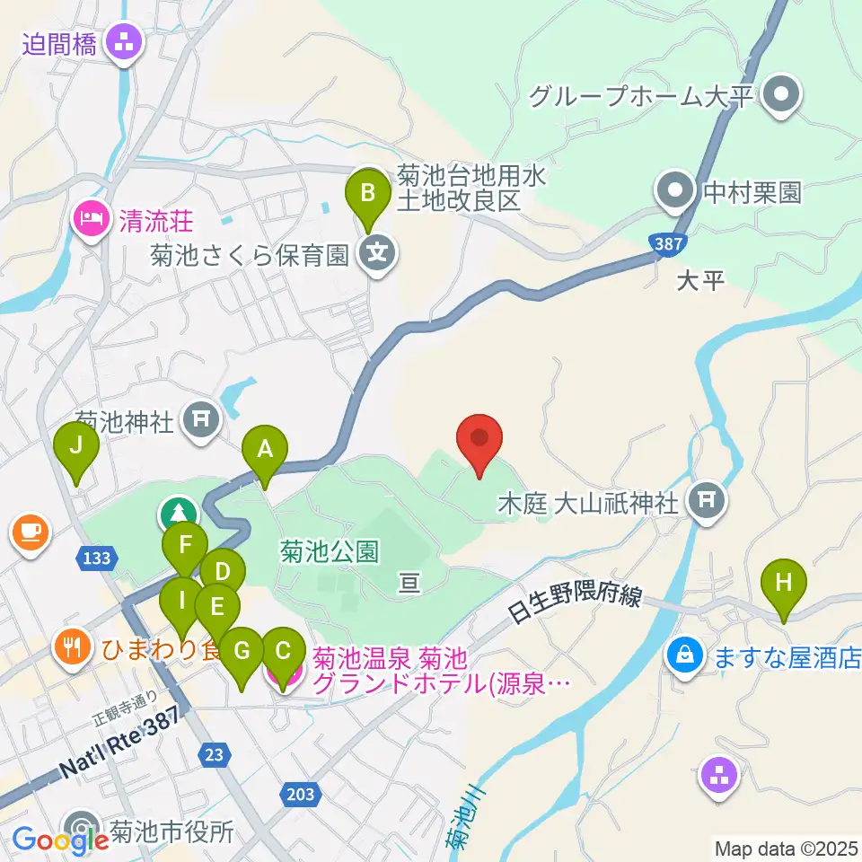 菊池市総合体育館周辺のホテル一覧地図