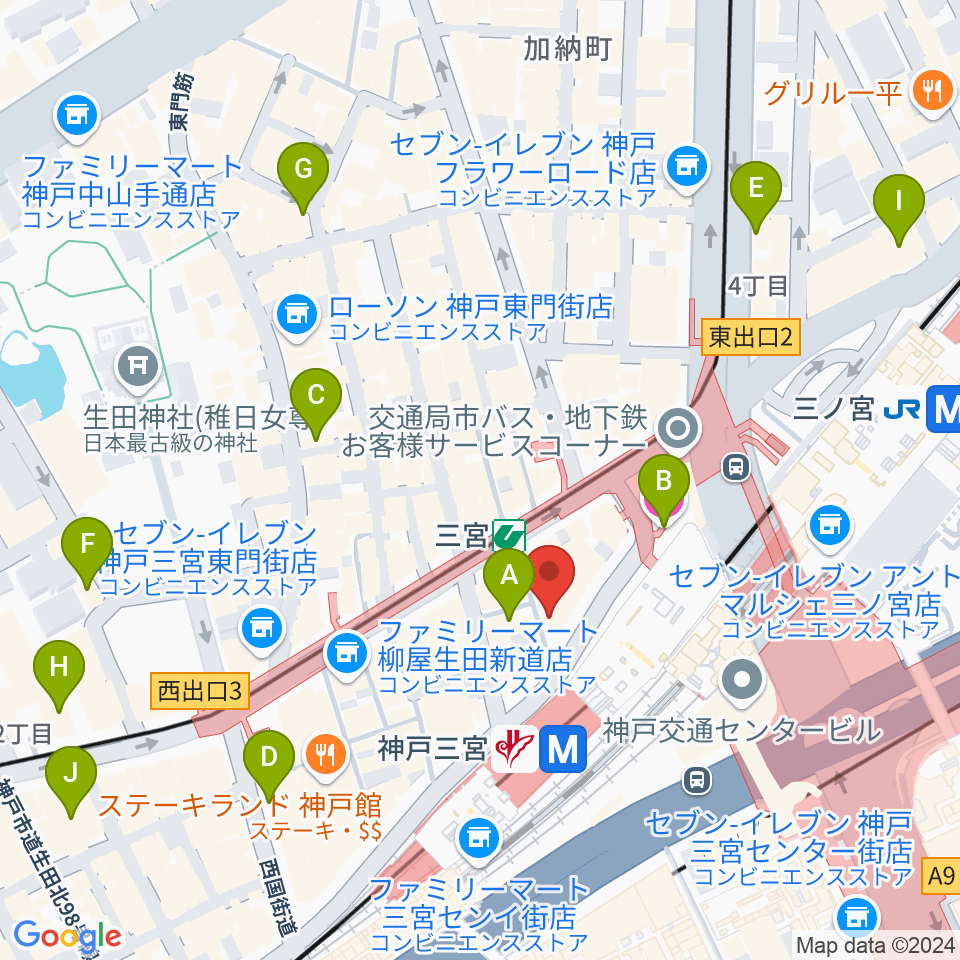 三宮スタジオKZ周辺のホテル一覧地図