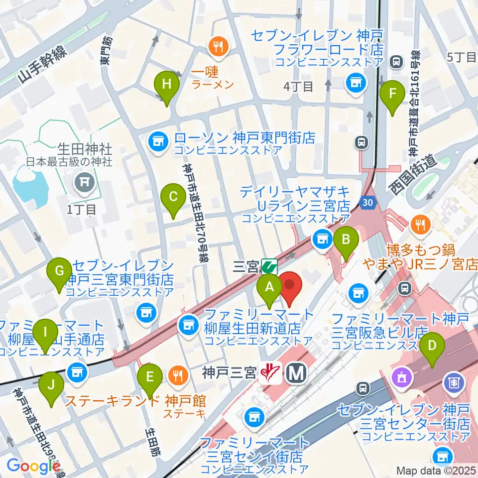 三宮スタジオKZ周辺のホテル一覧地図