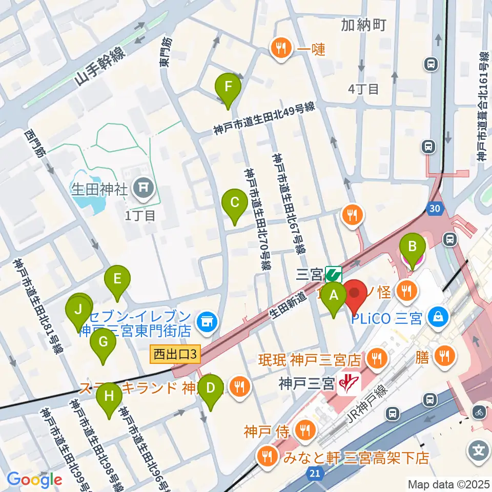 三宮スタジオKZ周辺のホテル一覧地図