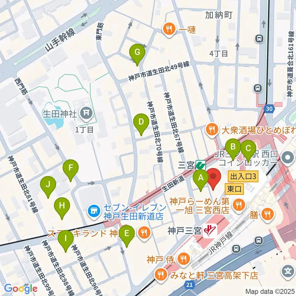 三宮スタジオKZ周辺のホテル一覧地図