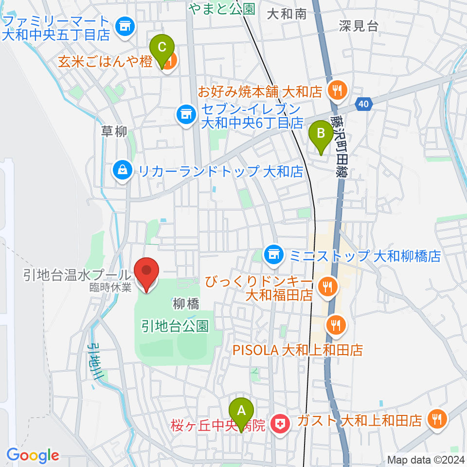 引地台温水プール周辺のホテル一覧地図