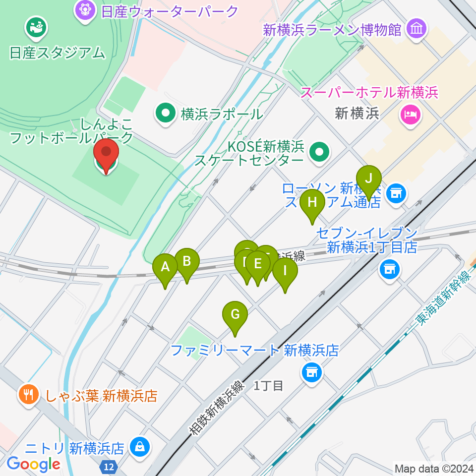 しんよこフットボールパーク周辺のホテル一覧地図