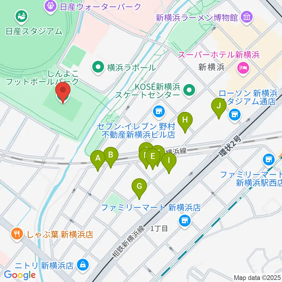 しんよこフットボールパーク周辺のホテル一覧地図