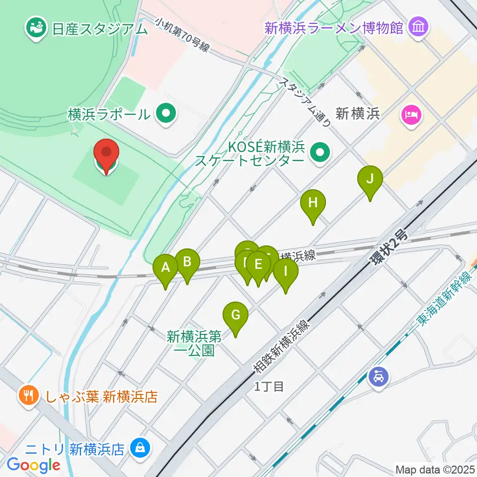 しんよこフットボールパーク周辺のホテル一覧地図