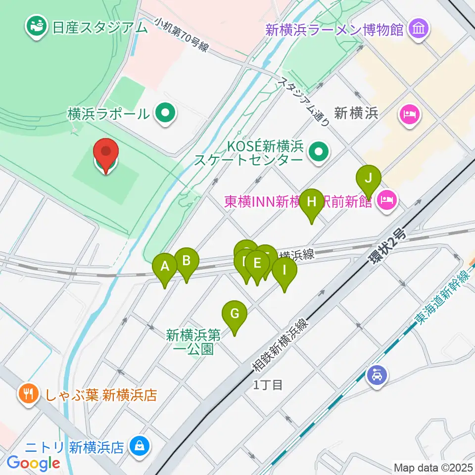 しんよこフットボールパーク周辺のホテル一覧地図