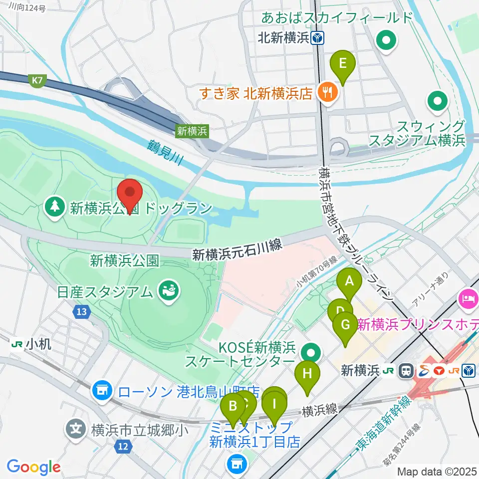 新横浜公園草地広場周辺のホテル一覧地図