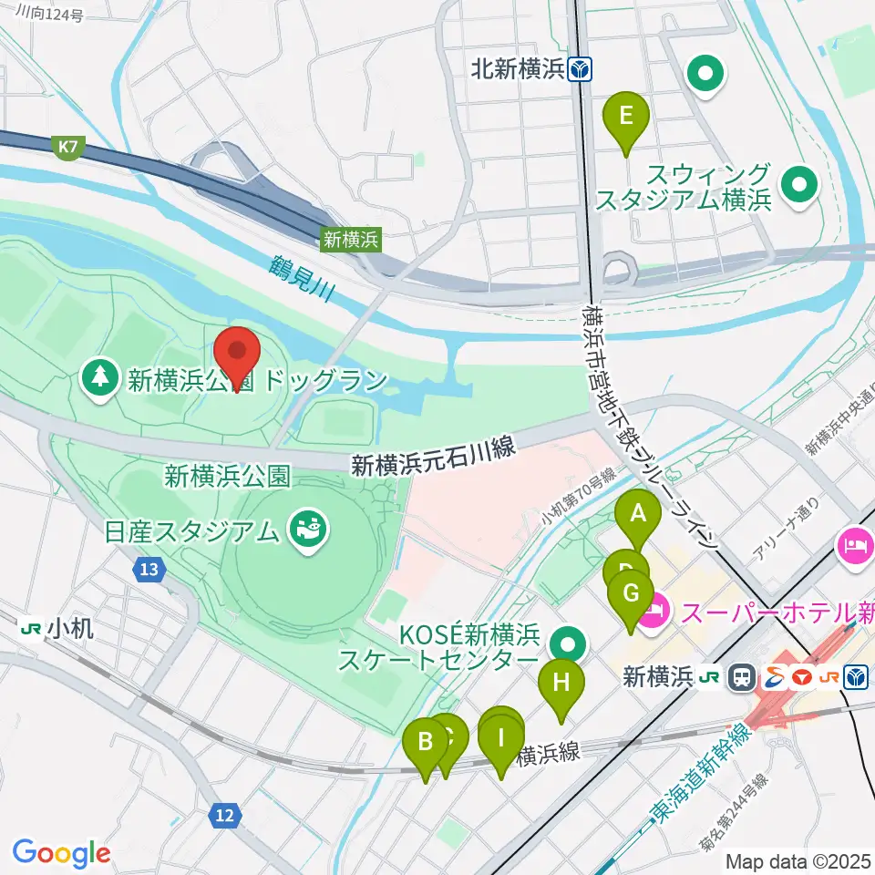新横浜公園草地広場周辺のホテル一覧地図