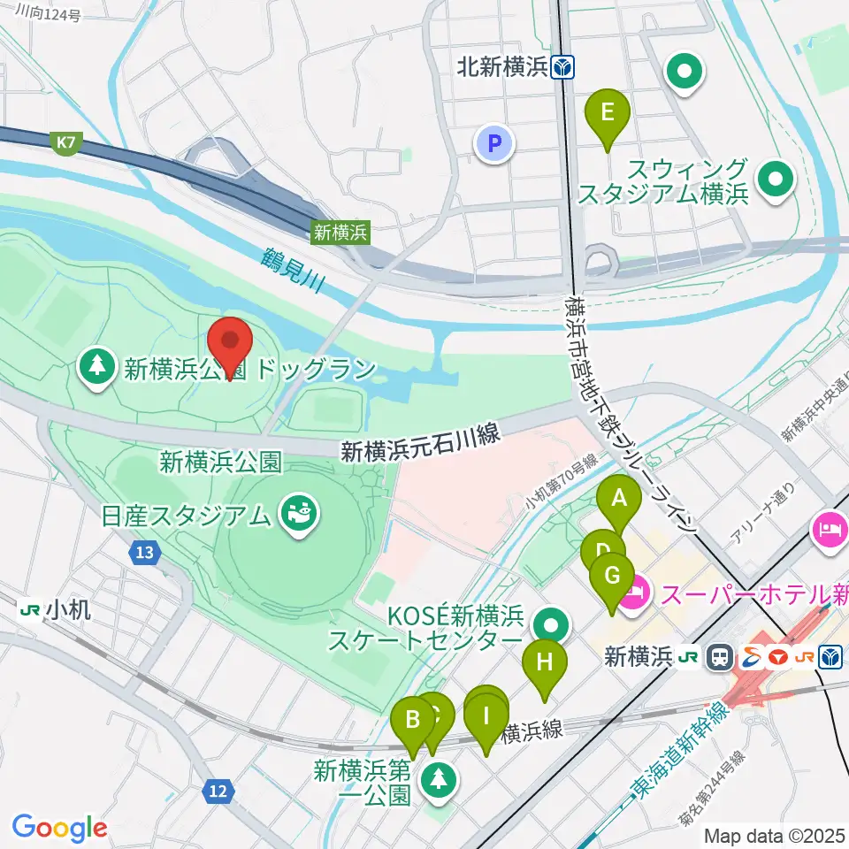 新横浜公園草地広場周辺のホテル一覧地図