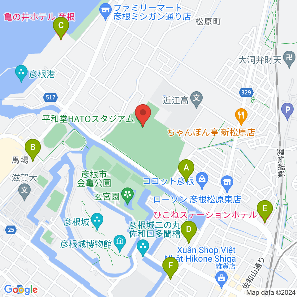 平和堂HATOスタジアム周辺のホテル一覧地図