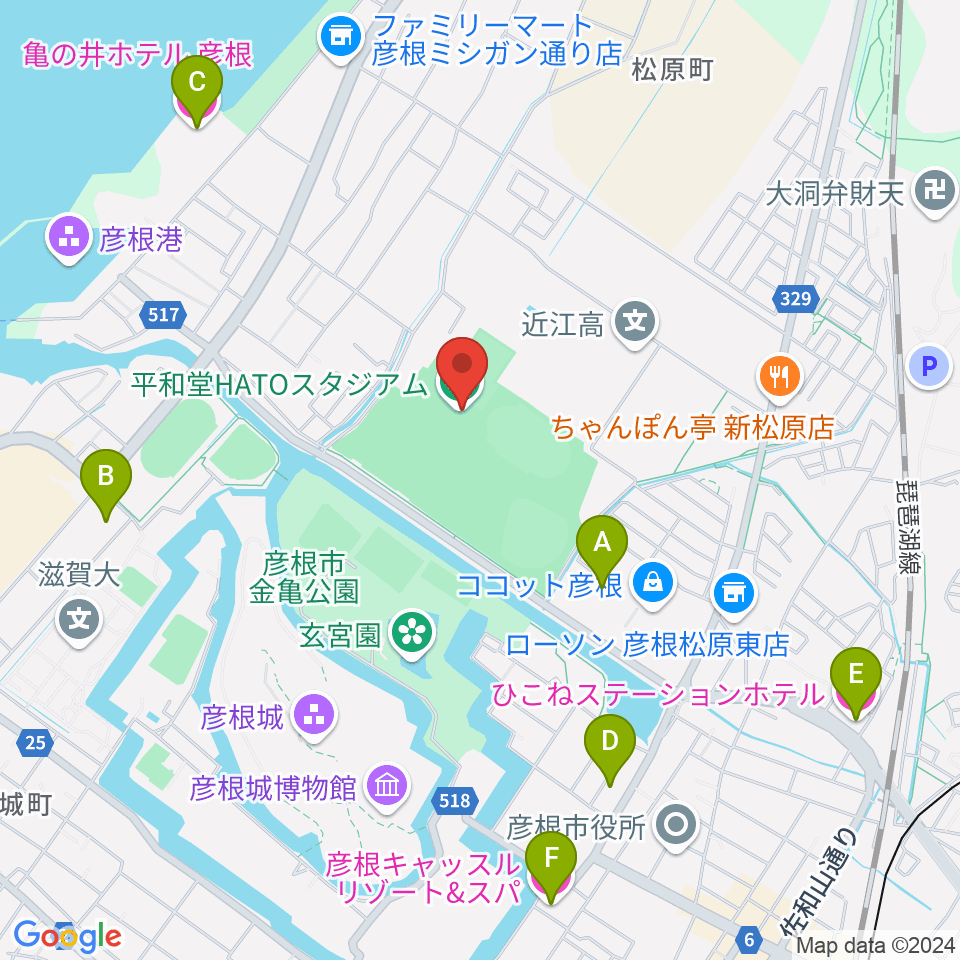 平和堂HATOスタジアム周辺のホテル一覧地図