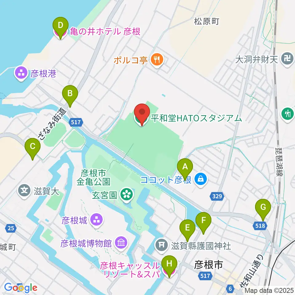 平和堂HATOスタジアム周辺のホテル一覧地図