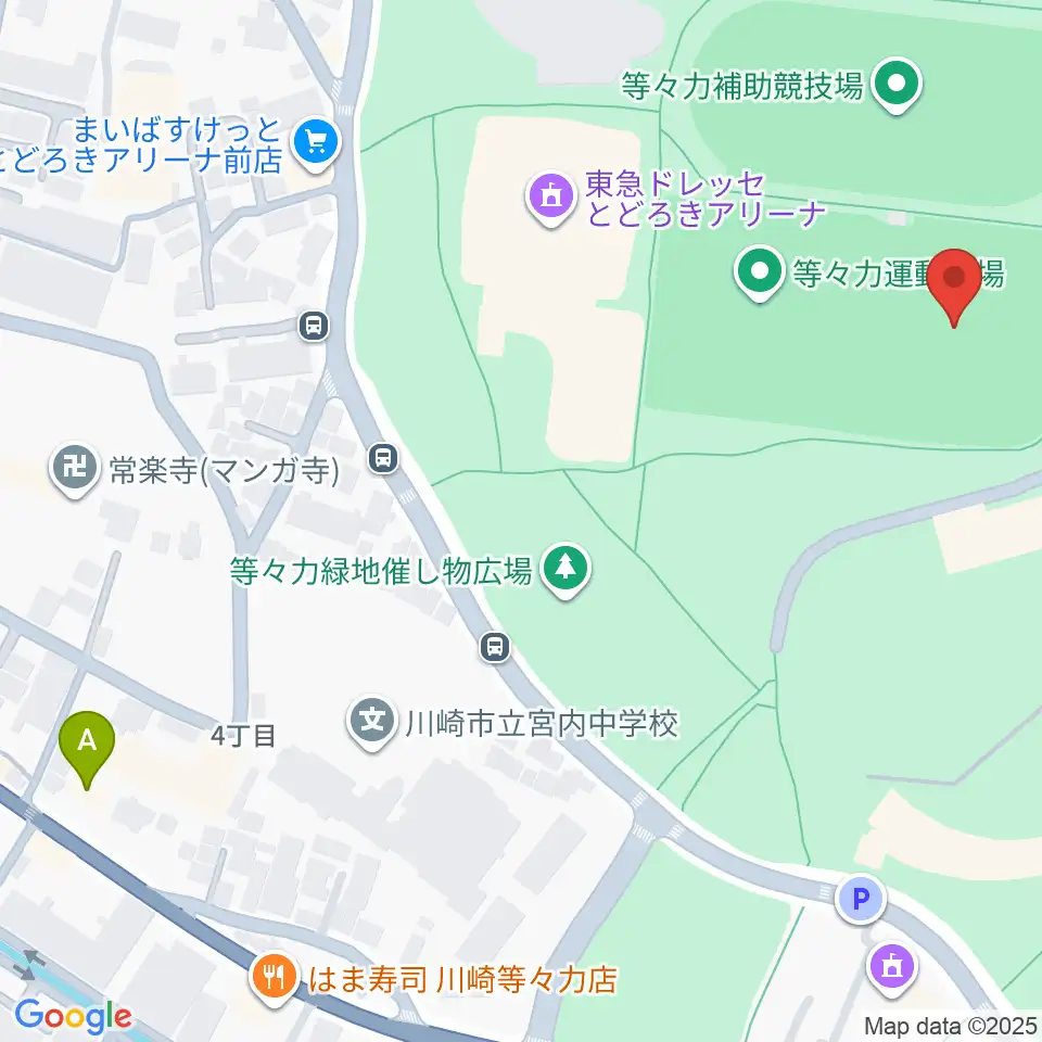 等々力緑地中央グラウンド周辺のホテル一覧地図