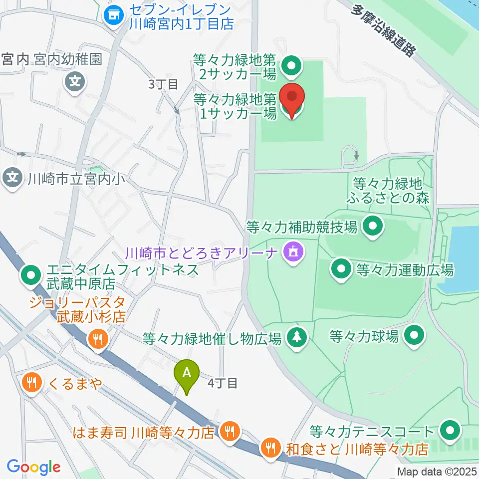 等々力第1・第2サッカー場周辺のホテル一覧地図