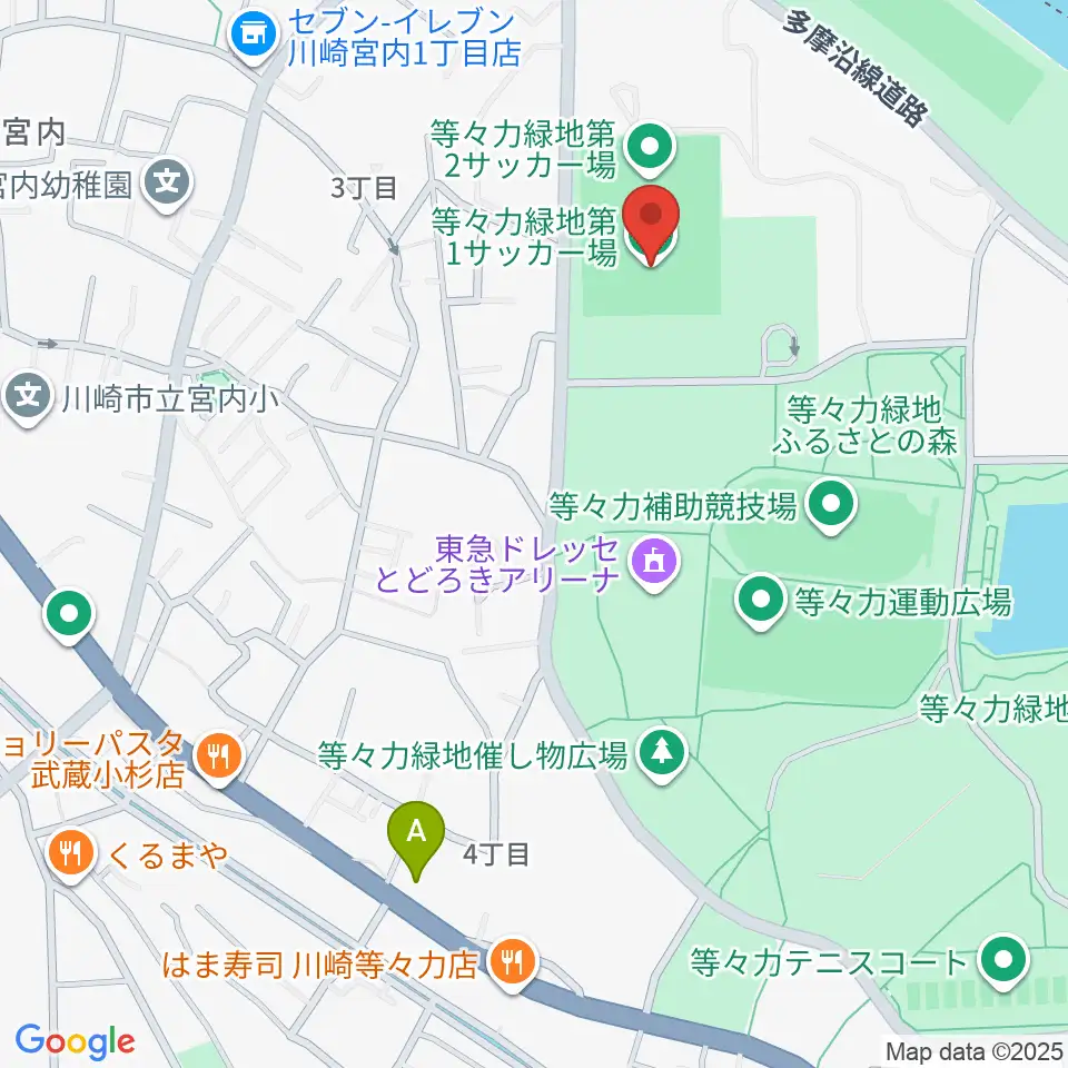 等々力第1・第2サッカー場周辺のホテル一覧地図