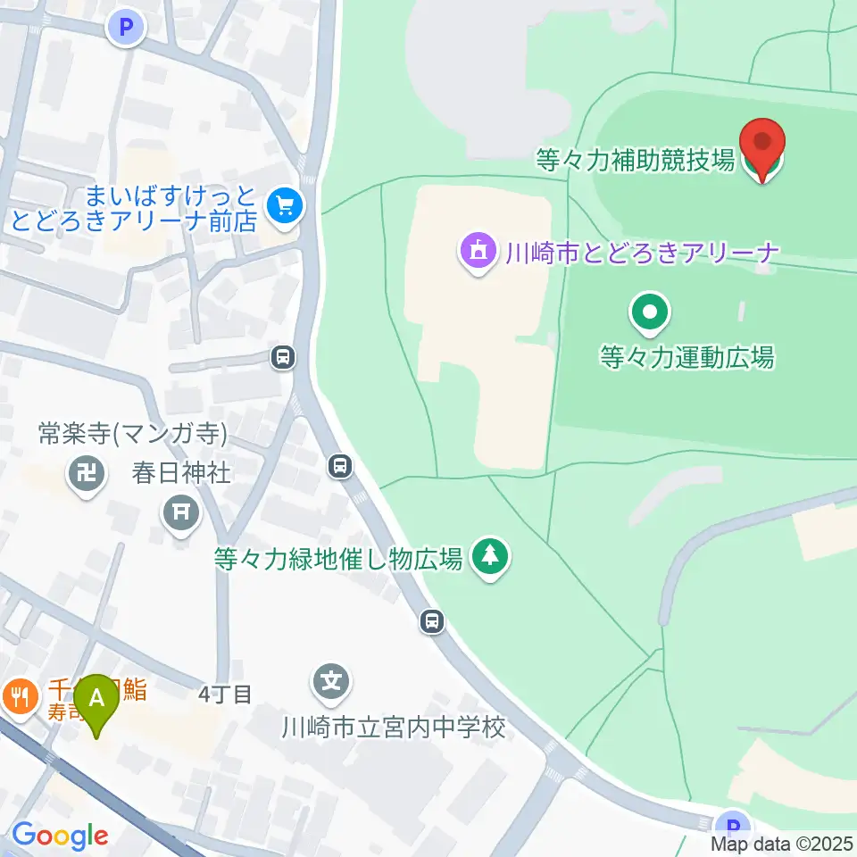 等々力補助陸上競技場周辺のホテル一覧地図