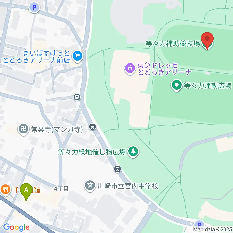 等々力補助陸上競技場周辺のホテル一覧地図