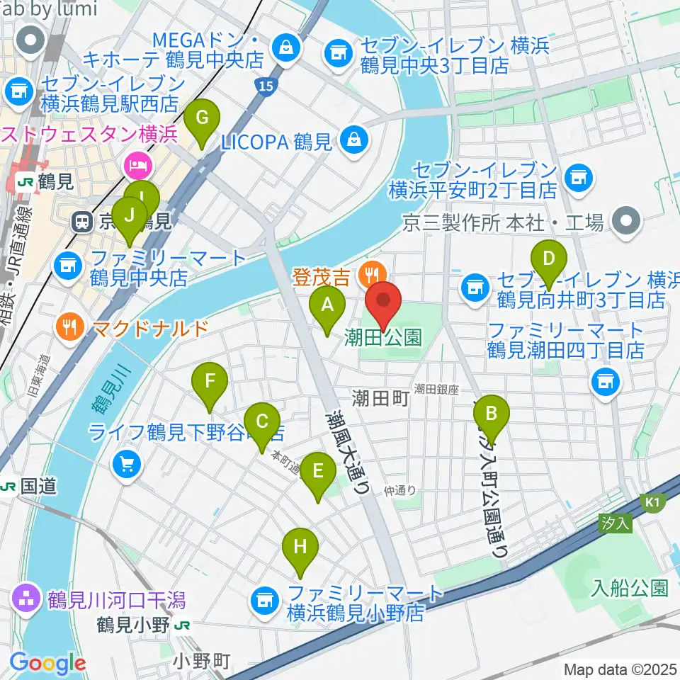 潮田公園野球場周辺のホテル一覧地図