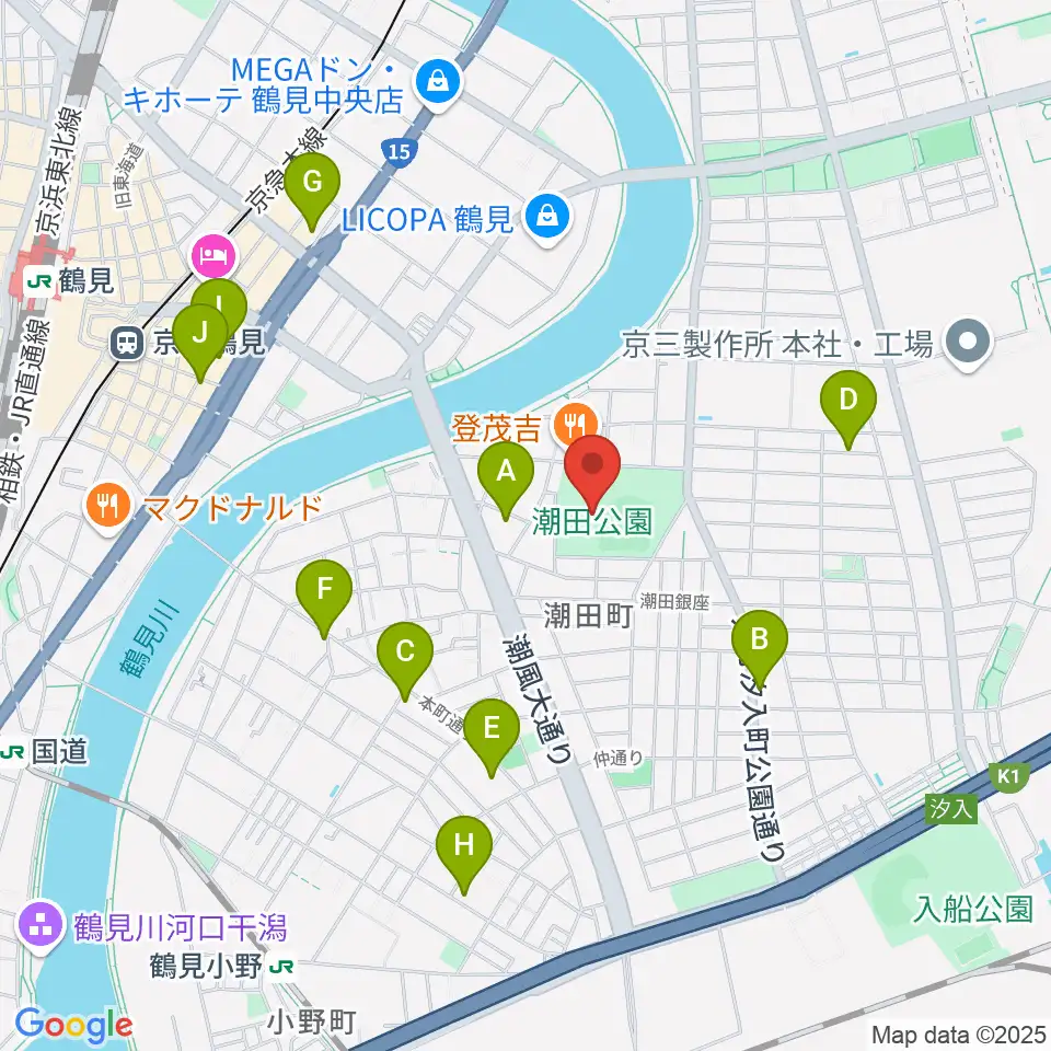 潮田公園野球場周辺のホテル一覧地図