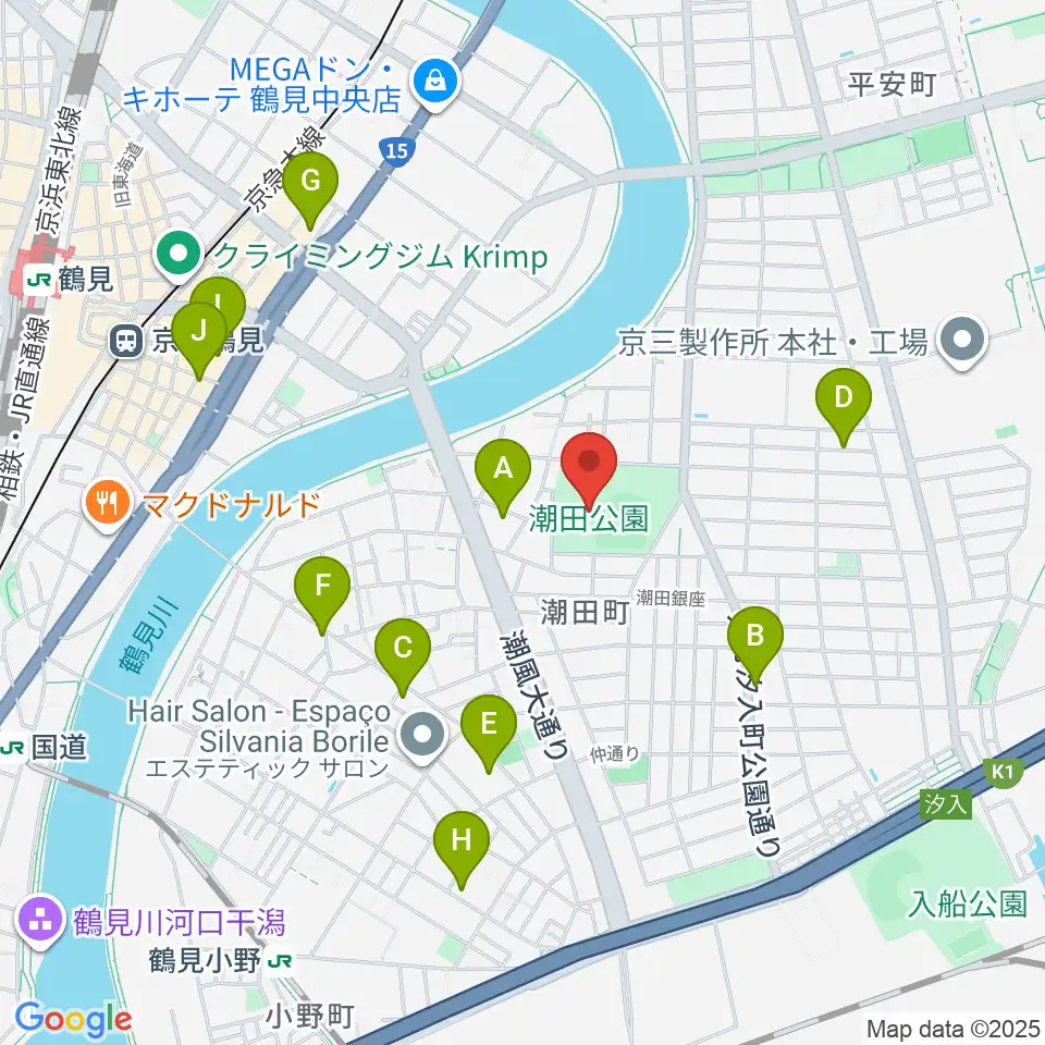 潮田公園野球場周辺のホテル一覧地図