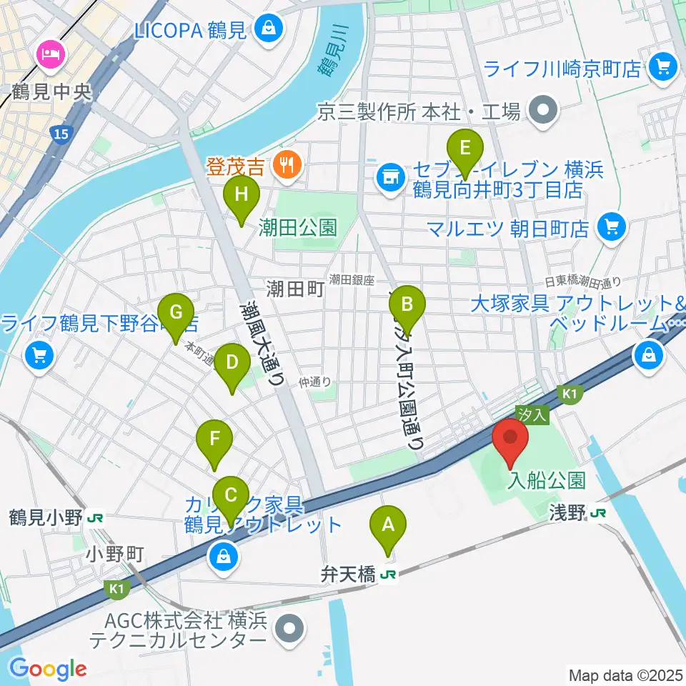 入船公園野球場周辺のホテル一覧地図
