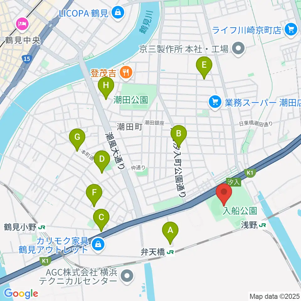 入船公園野球場周辺のホテル一覧地図