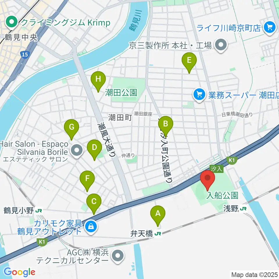 入船公園野球場周辺のホテル一覧地図