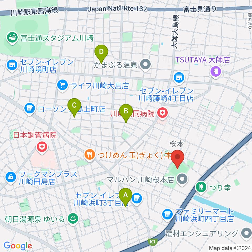 桜川公園野球場周辺のホテル一覧地図