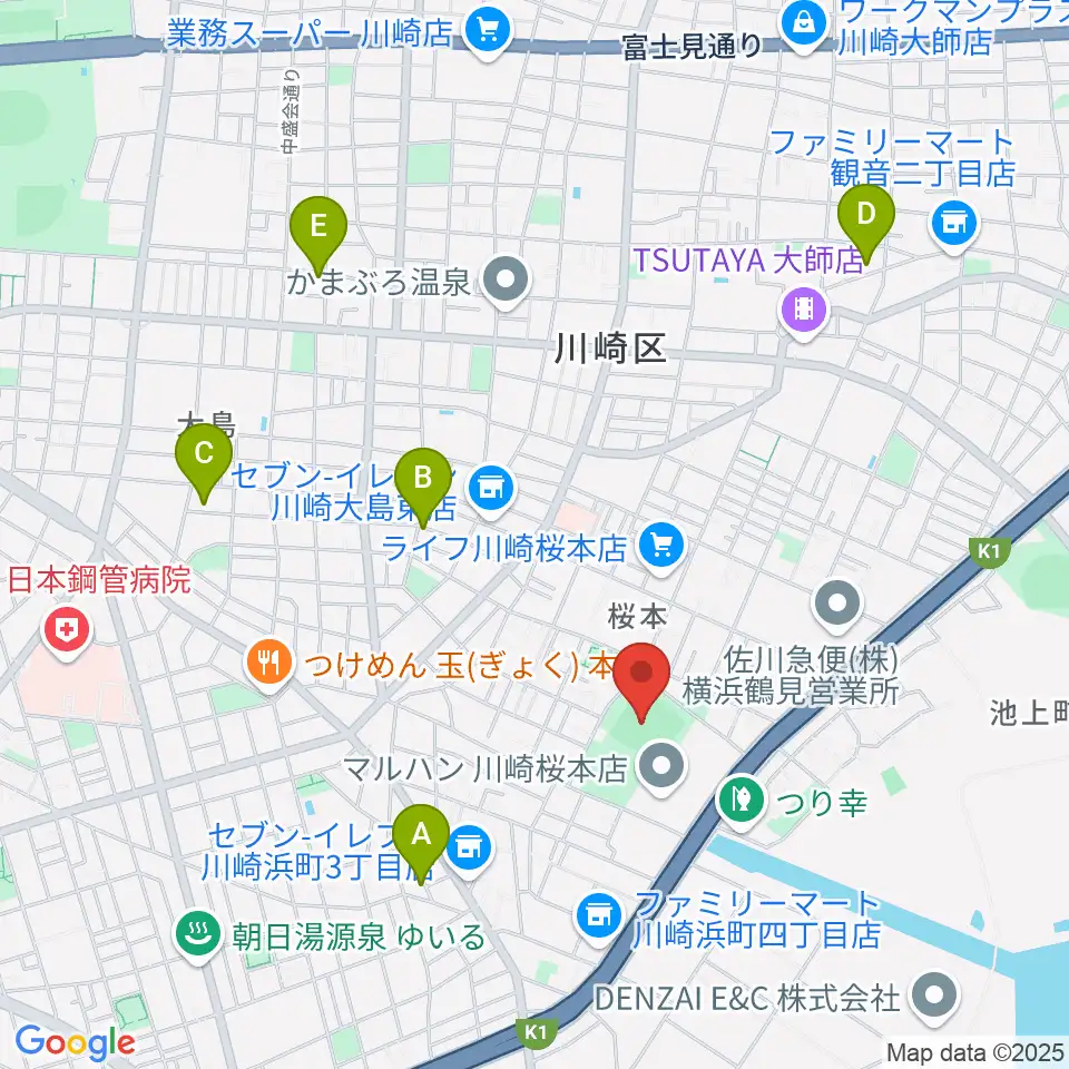 桜川公園野球場周辺のホテル一覧地図