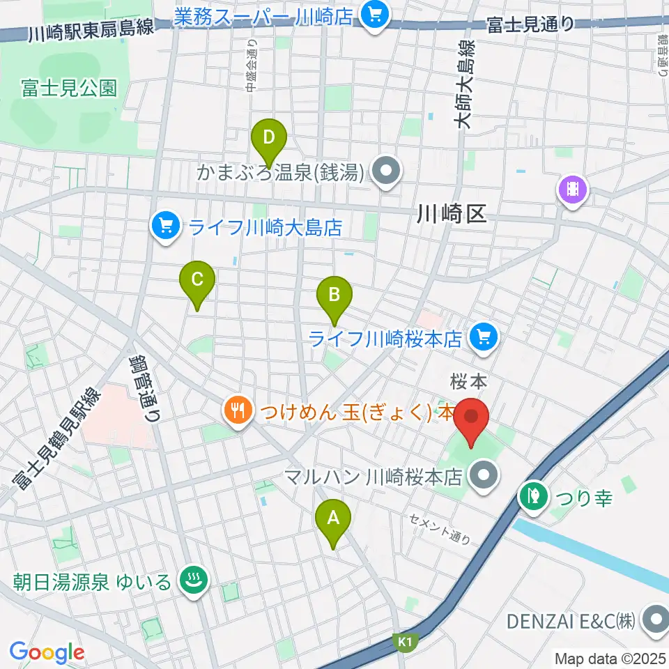 桜川公園野球場周辺のホテル一覧地図