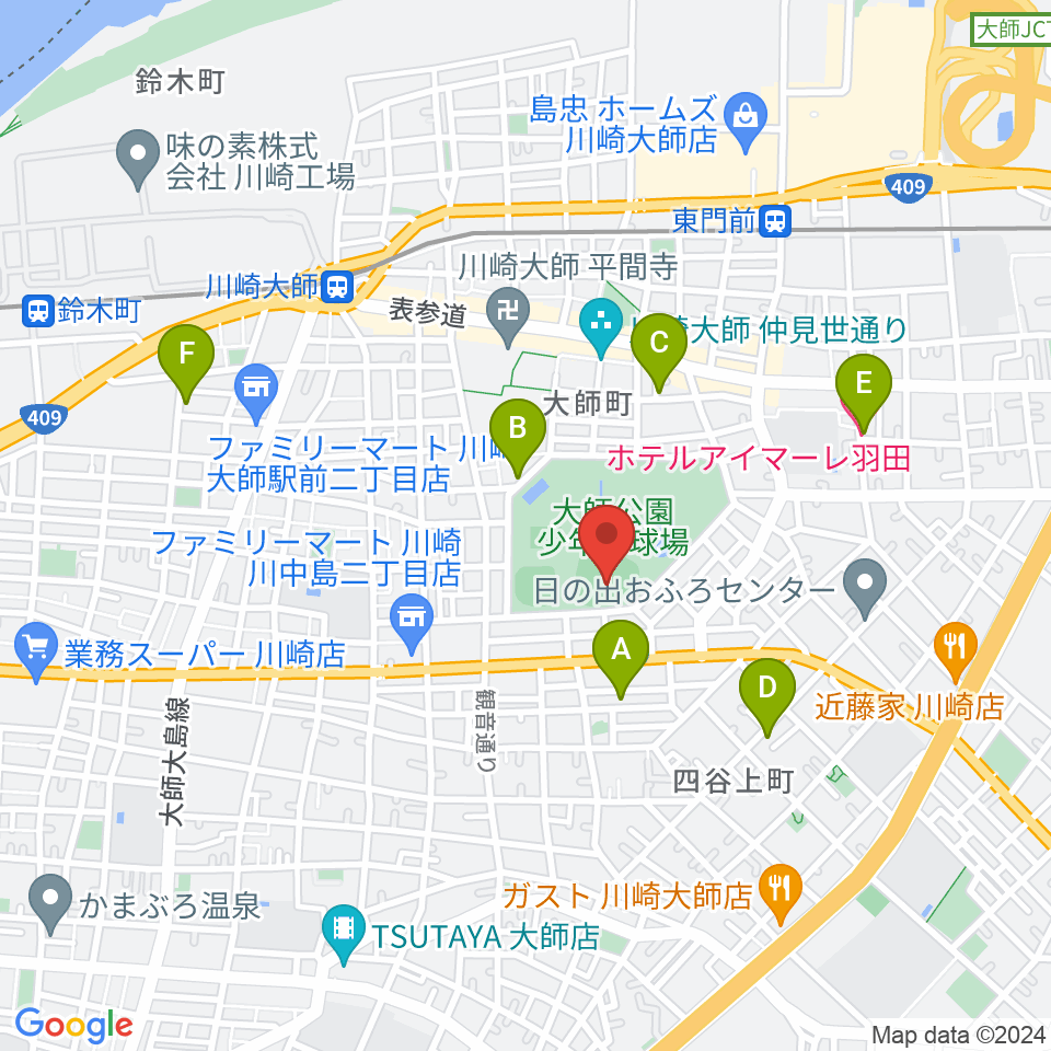 大師球場周辺のホテル一覧地図