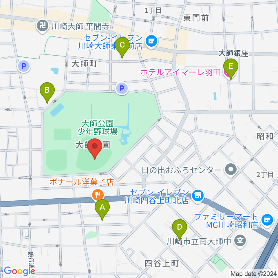 大師球場周辺のホテル一覧地図