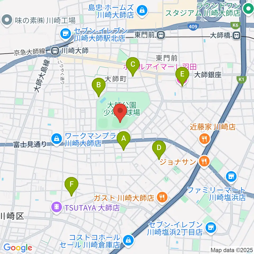 大師球場周辺のホテル一覧地図