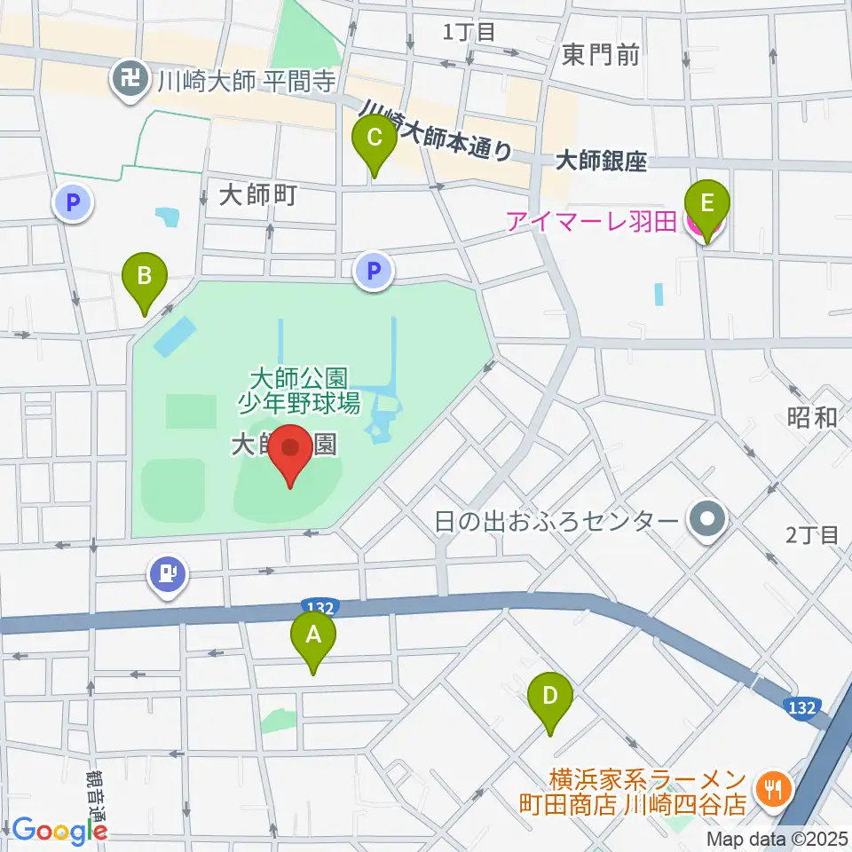 大師球場周辺のホテル一覧地図