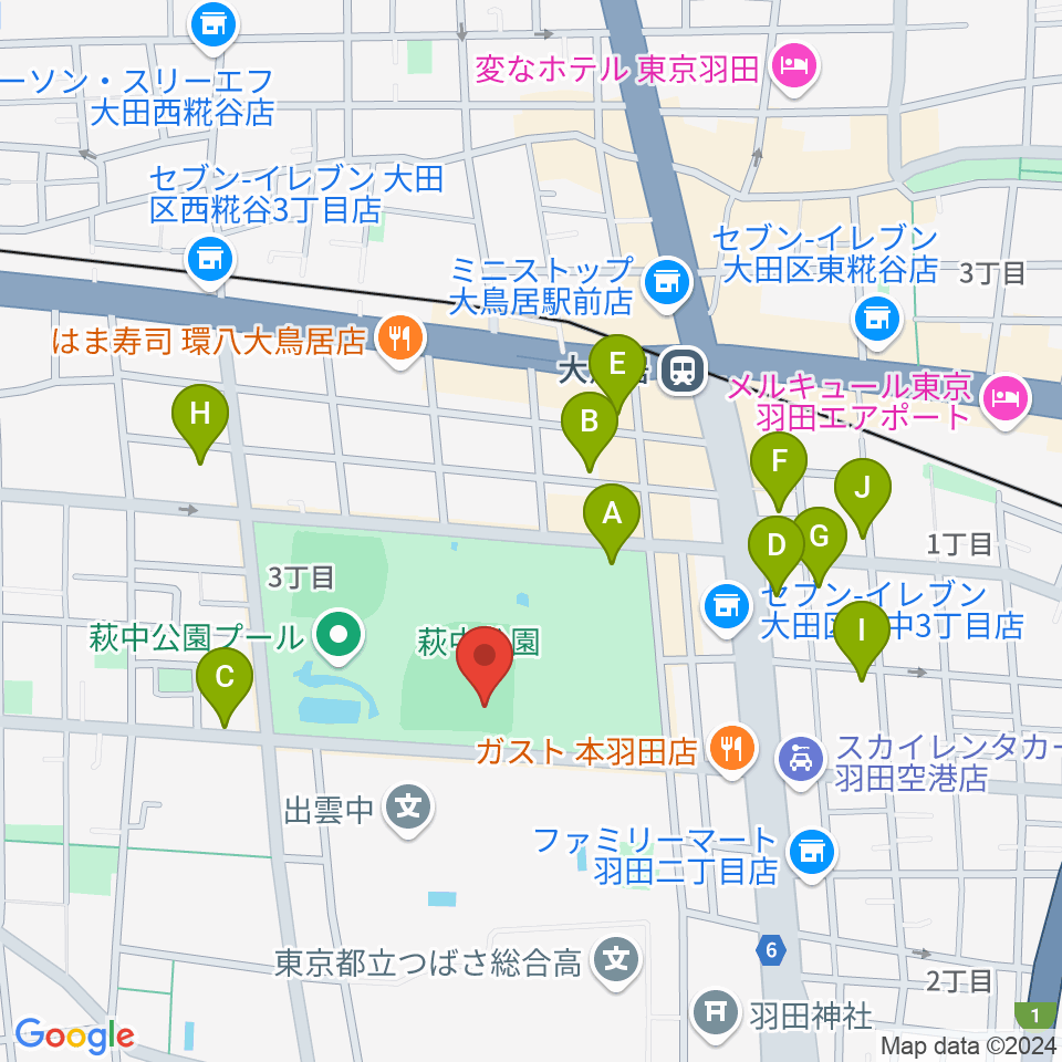 萩中公園野球場周辺のホテル一覧地図