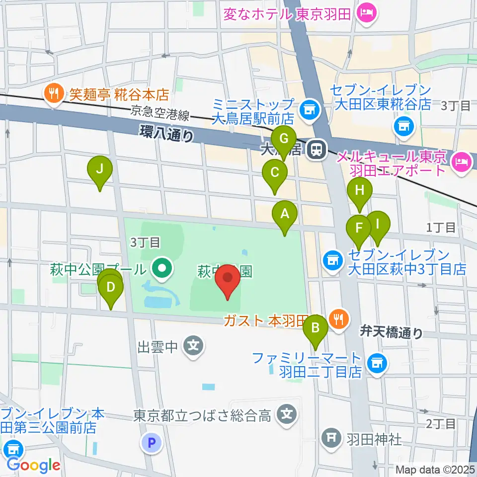 萩中公園野球場周辺のホテル一覧地図