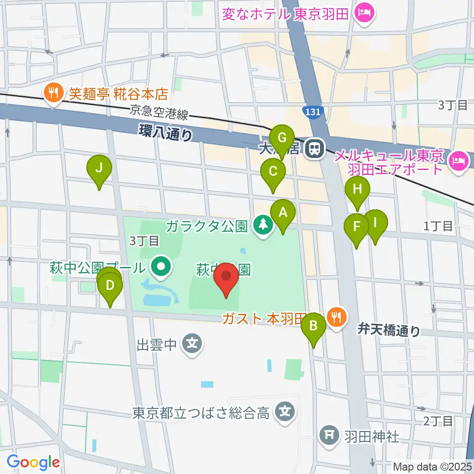 萩中公園野球場周辺のホテル一覧地図