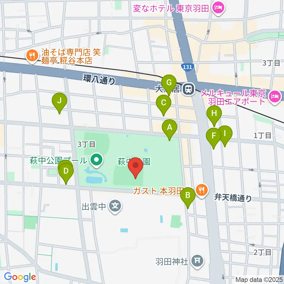 萩中公園野球場周辺のホテル一覧地図