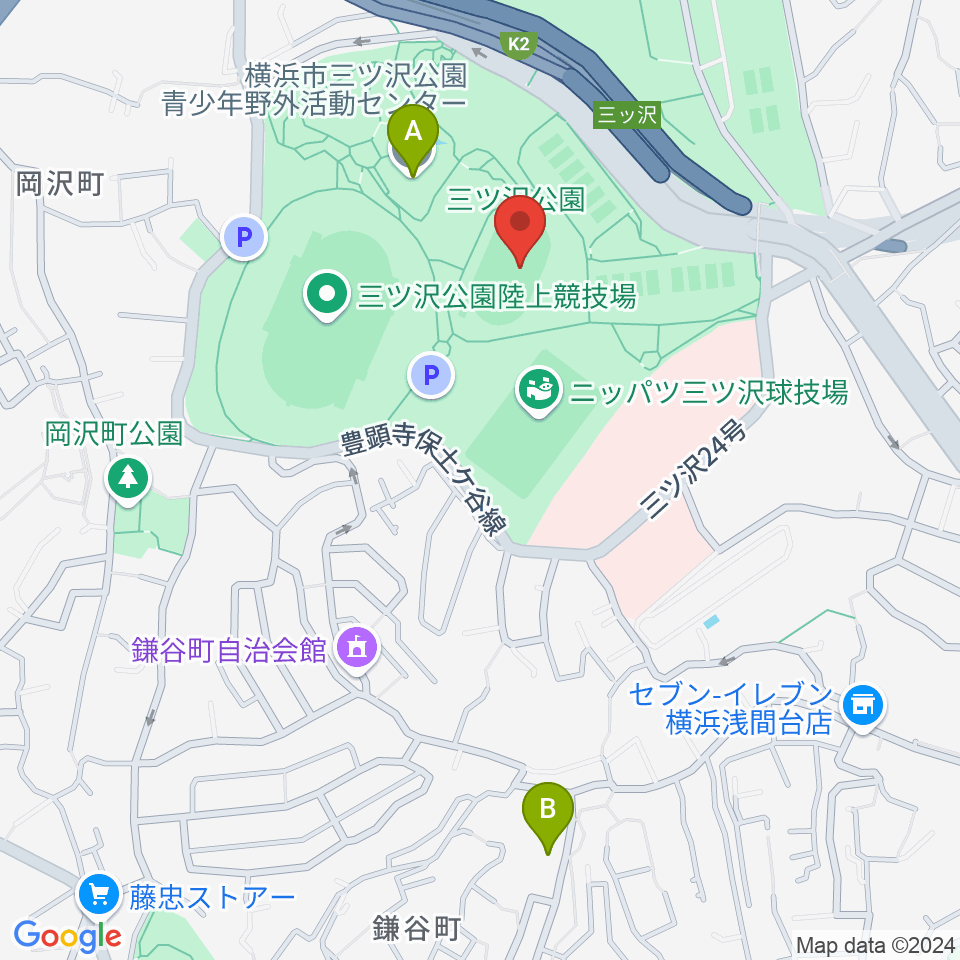 三ツ沢公園補助陸上競技場周辺のホテル一覧地図