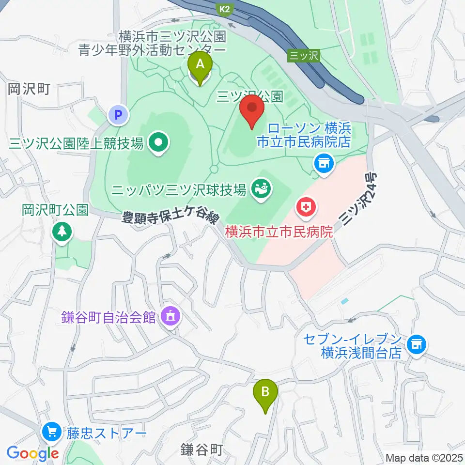 三ツ沢公園補助陸上競技場周辺のホテル一覧地図
