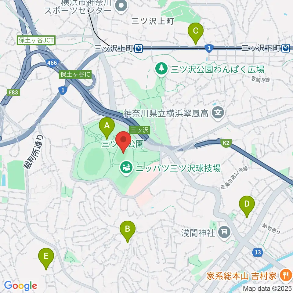 三ツ沢公園補助陸上競技場周辺のホテル一覧地図