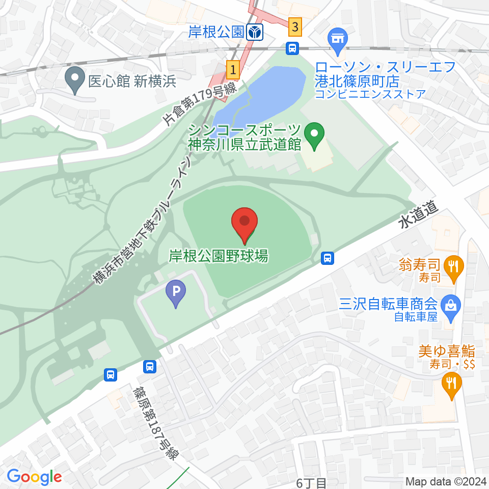 岸根公園野球場周辺のホテル一覧地図