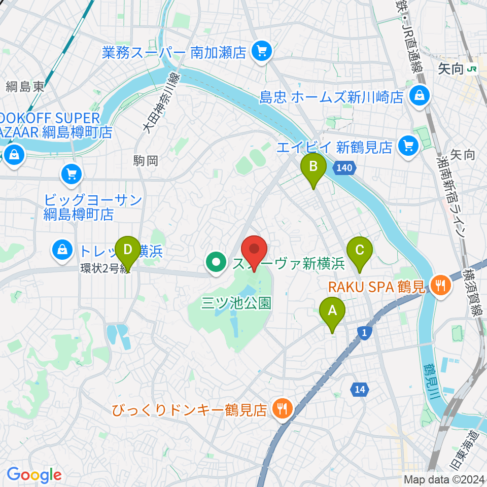 三ツ池公園軟式野球場周辺のホテル一覧地図