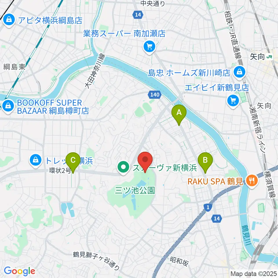 三ツ池公園軟式野球場周辺のホテル一覧地図