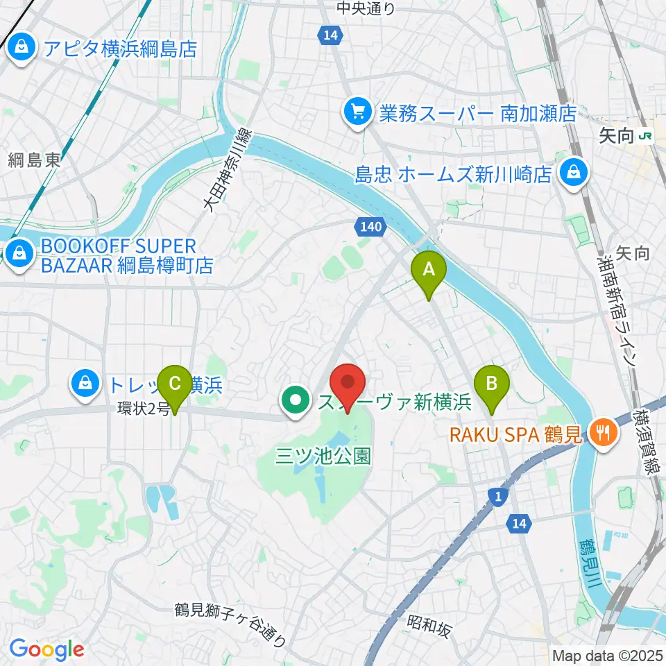 三ツ池公園軟式野球場周辺のホテル一覧地図
