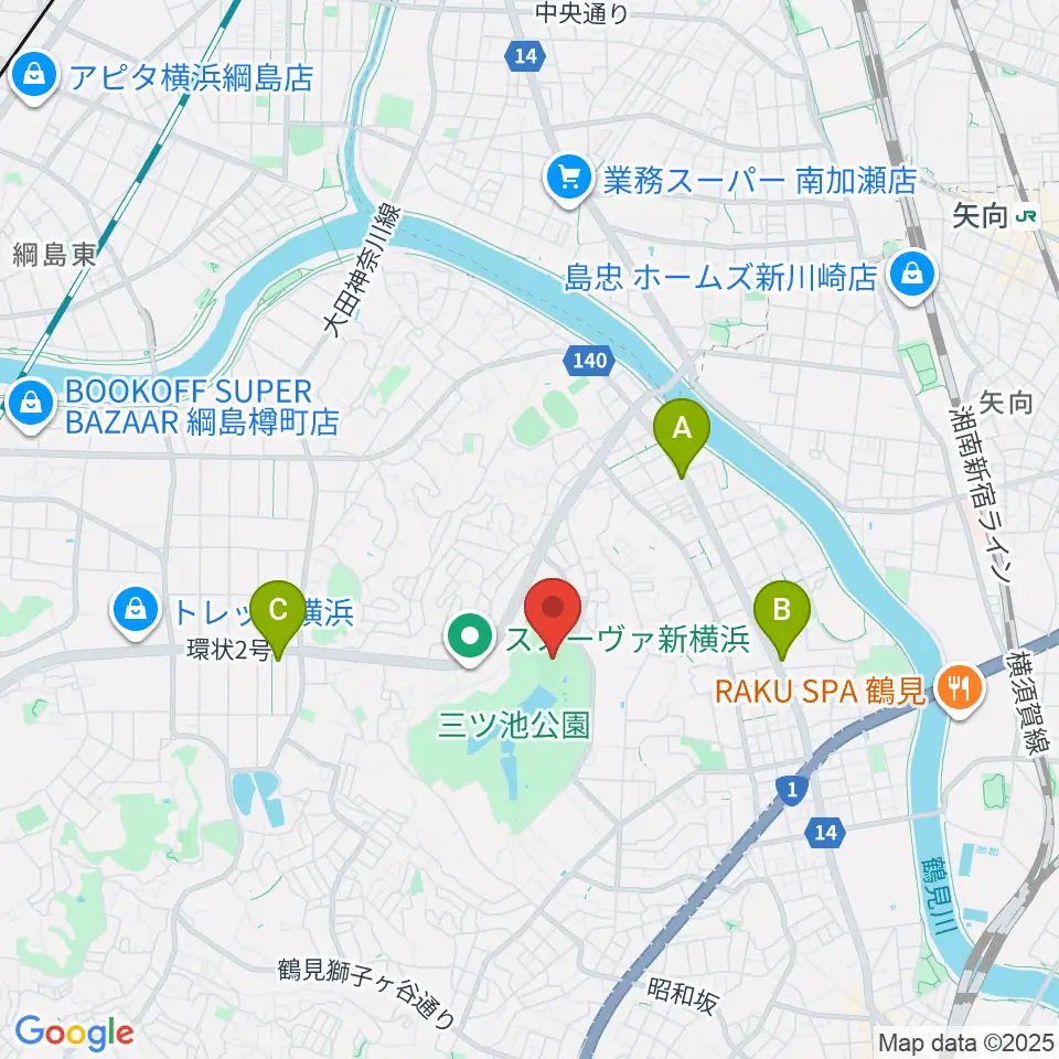 三ツ池公園軟式野球場周辺のホテル一覧地図